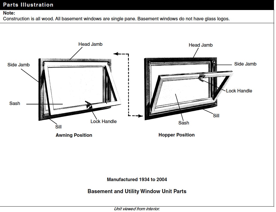 Andersen Right Hand Sill Hinge for Basement/Utility Window - Parts Illustration