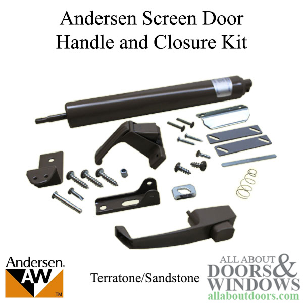 Andersen insect screen door handle and closure set in stone