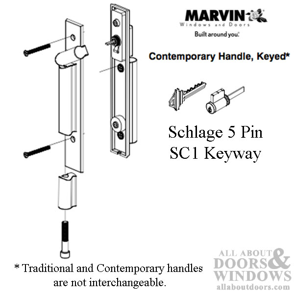 Marvin Contemporary Keyed Handle, Marvin Ultimate Sliding Patio Door Hardware
