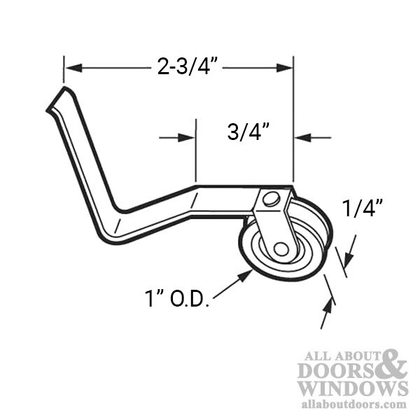 Technical diagram of V spring tension roller assembly with 1 inch steel wheel