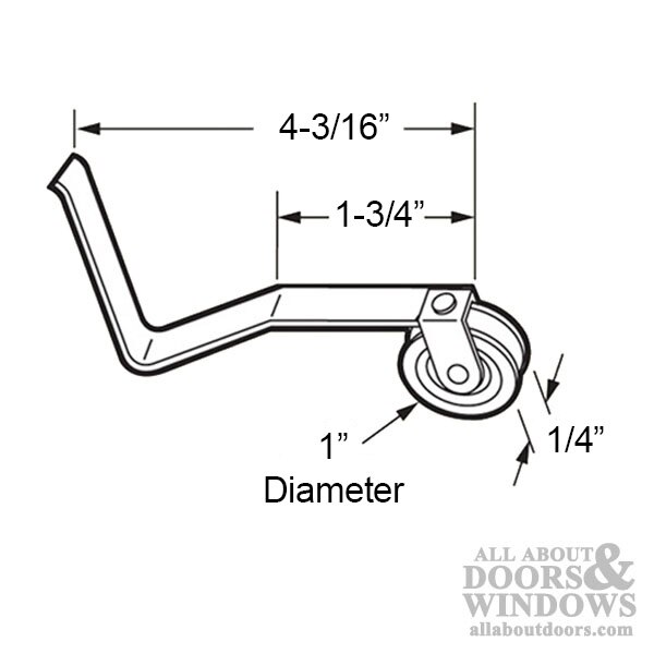 Technical drawing of V spring tension roller with 1 inch steel wheel