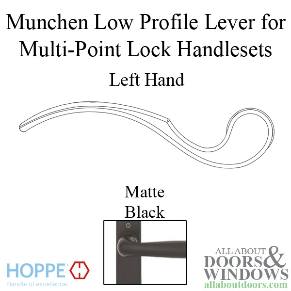 Hoppe Munchen low-profile lever handle for left handed multipoint lock handlesets