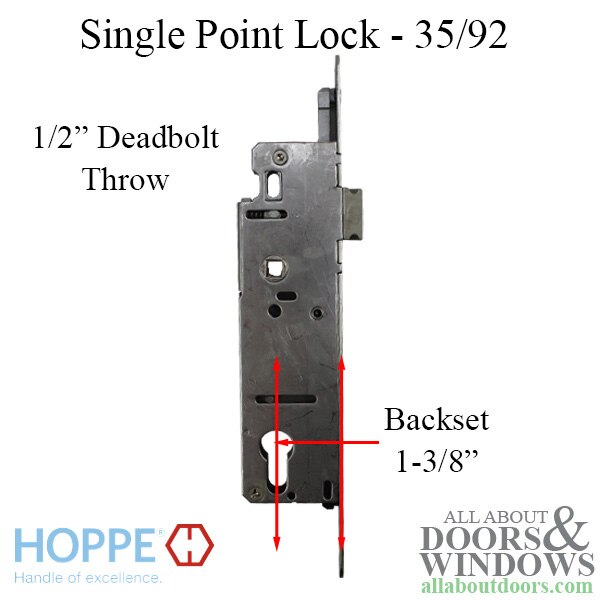 Hoppe Single Point Mortise Lock - 1/2" Deadbolt Throw, 1-3/8" Backset