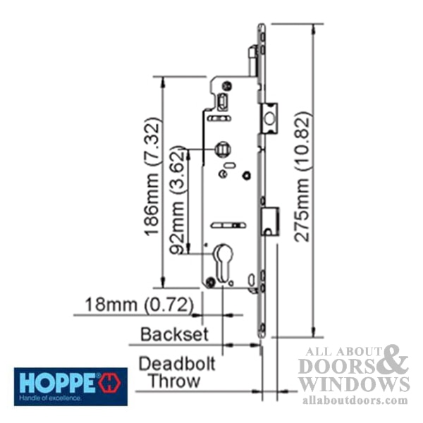 Hoppe Mortise Lock with 16mm Faceplate