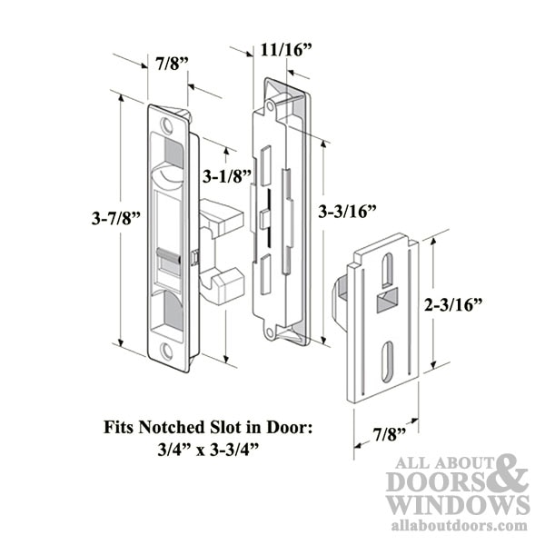 Non-Handed Latch, Pull & Strike for Sliding Screen Door - Black