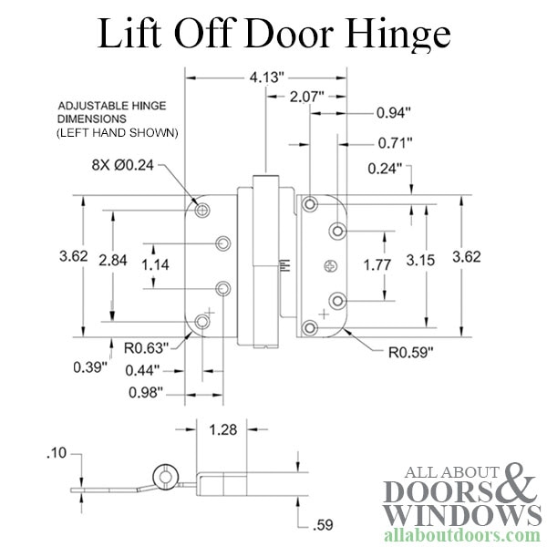 M3 Dual Adjustable Lift Off Hinge, Concealed Ball Bearings - Dimensions