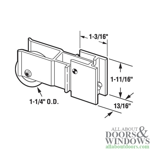 Sliding Door Roller for Peachtree Payne Yoho Glass Doors - 1.25 Inch Steel Wheel - Dimensions