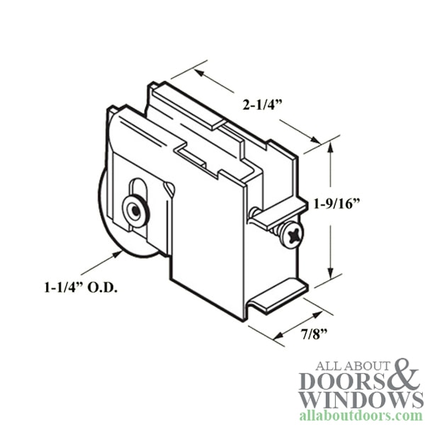 Peachtree Citation 3 Sliding Door Roller - Steel Ball Bearing, 1.25 Inch Wheel - Profile Dimensions