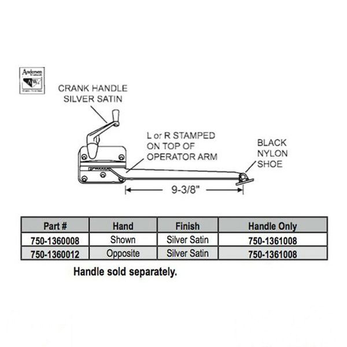 Andersen Casement Window Operator with crank handle