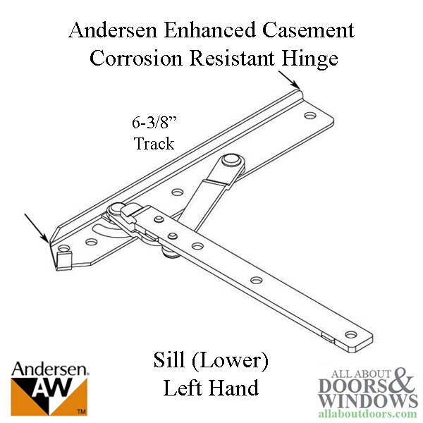 Andersen 22 Inch Enhanced Casement Corrosion Resistant Straight Arm Sill Hinge, Left