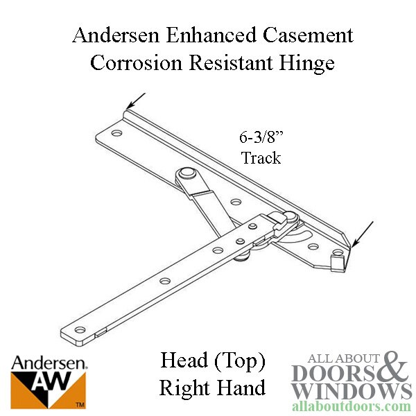 Andersen 22 Inch Enhanced Casement Corrosion Resistant Straight Arm Head Hinge, Right