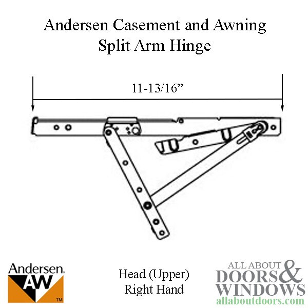 Andersen Awning/Casement Right-Hand Split Arm Head Hinge | Product Dimensions