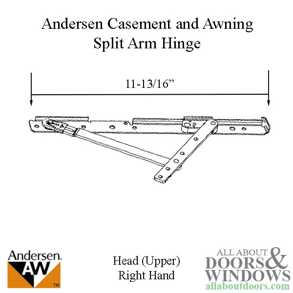 Andersen Awning/Casement Left-Hand Split Arm Head Hinge | Product Dimension