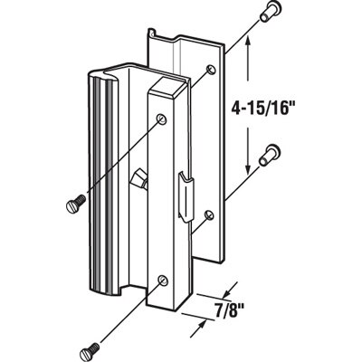 Sliding Patio Door Handle Extruded Aluminum, Low Profile Clamp Style Dimensions
