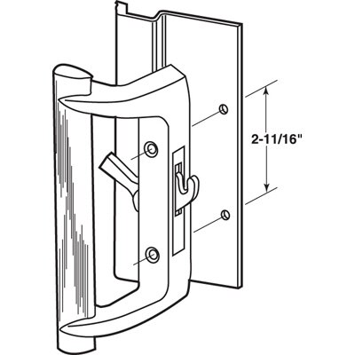 Handle Set for Sliding Patio Door with Diecast Inside Pull and Extruded Outside Pull Drawing and Dimensions
