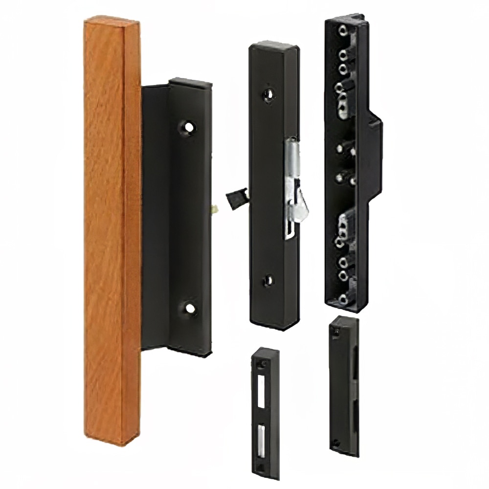 Sliding Patio Door Handle Set - Black Metal with Wood Finish