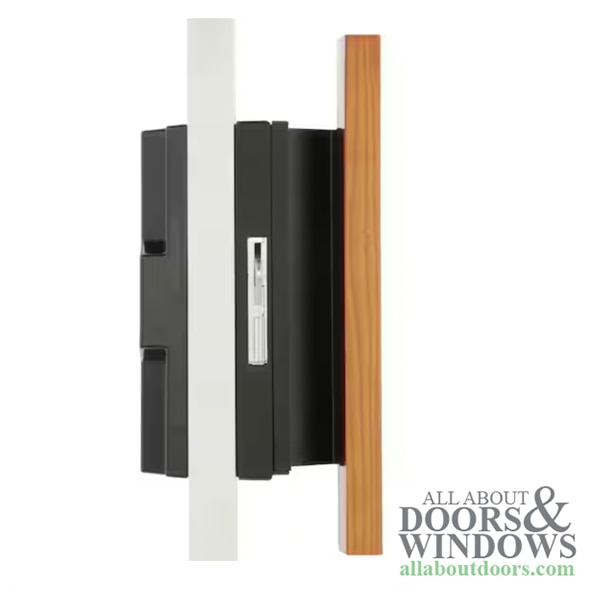 Sliding Patio Door Handle Set - Black Metal with Wood Finish