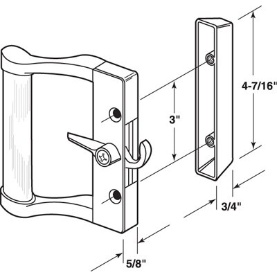 Sliding Patio Door Handle Set Drawing and dimensions