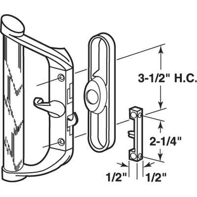 Sliding Patio Door Handle Set - Dimensional Drawing