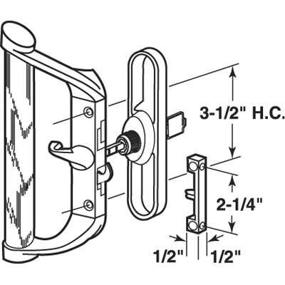 Sliding Patio Door Handle Set Product Drawing and Dimensions
