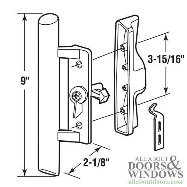 Sliding Patio Door Handle Set, Wood Pull, 3-15/16 Inch Screw Hole Center