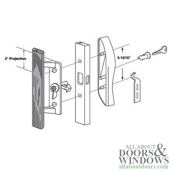Sliding Patio Glass Door Handle Set, Keyed, Reversible
