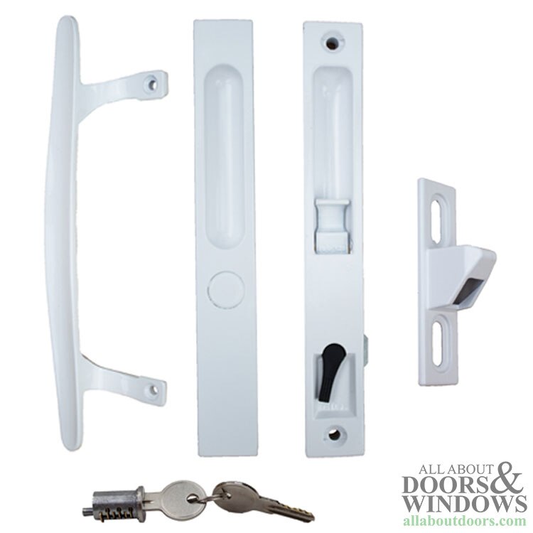 Flush Mount Keyed Handle Set for Sliding Patio Door White