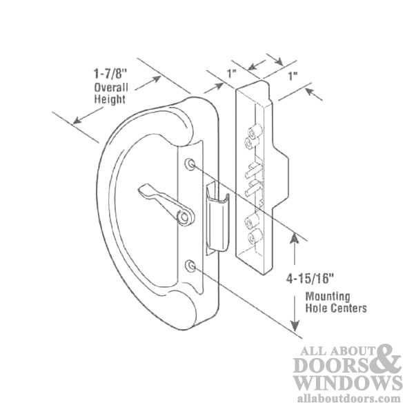 White Sliding Patio Door Handle Set with Dual Clamps for Secure Operation Drawing and Dimensions