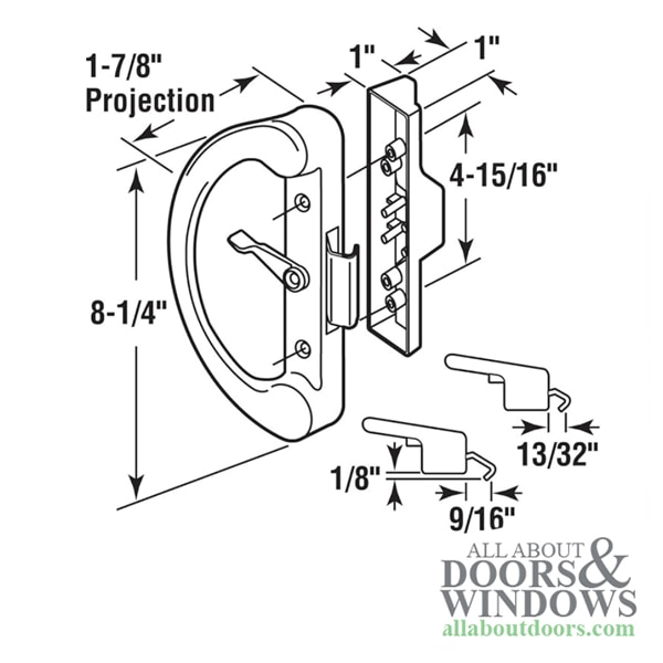 White Sliding Patio Door Handle Set Dimensions
