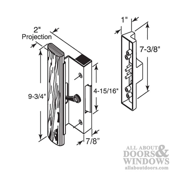 Dimensions of the Black Aluminum and Wood Clamp Style Sliding Door Handle