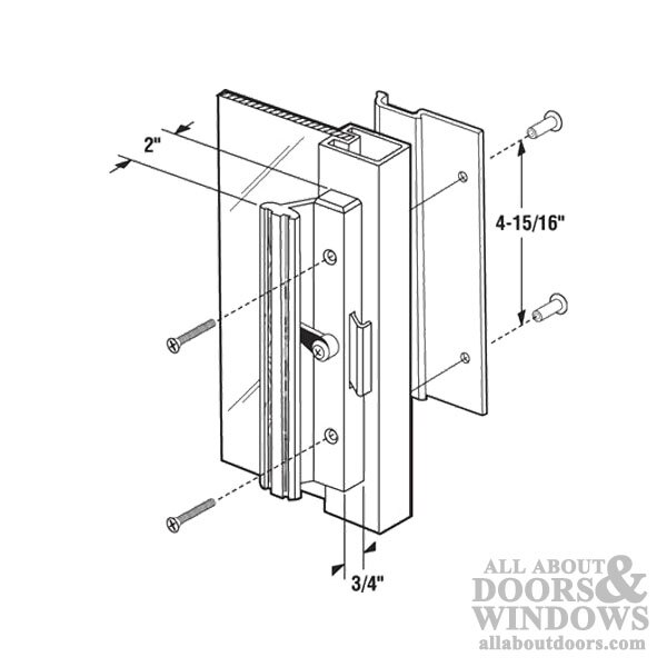 Sliding Patio Door Handle Set, Extruded Pulls, 4-15/16 Inch Screw Hole Spacing Dimensions