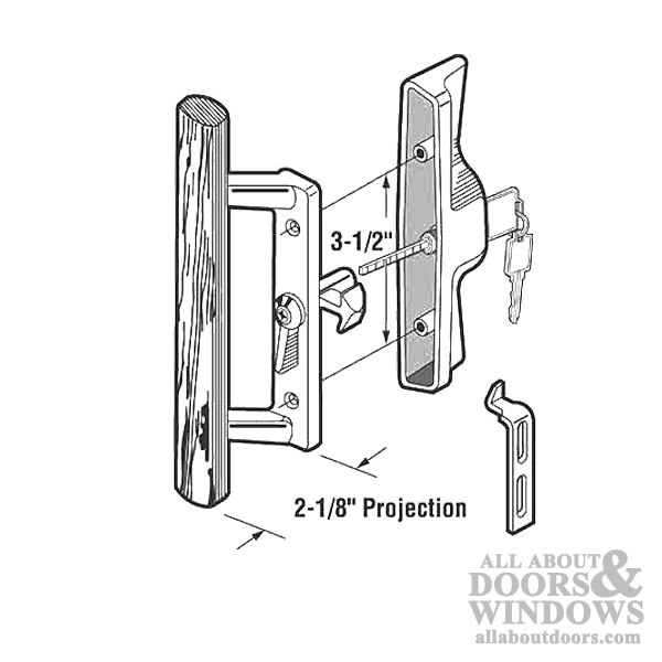Dimensional Drawing of the Black Metal and Wood Trim Sliding Door Handle