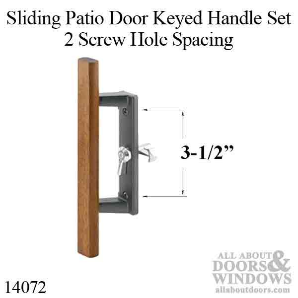 Keyed Sliding Patio Door Handle in Black Metal with Wood Trim, 3-1/2 inch Hole Center