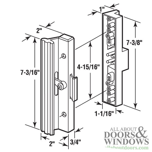 Sliding Patio Door Handle Set Drawing and Dimensions