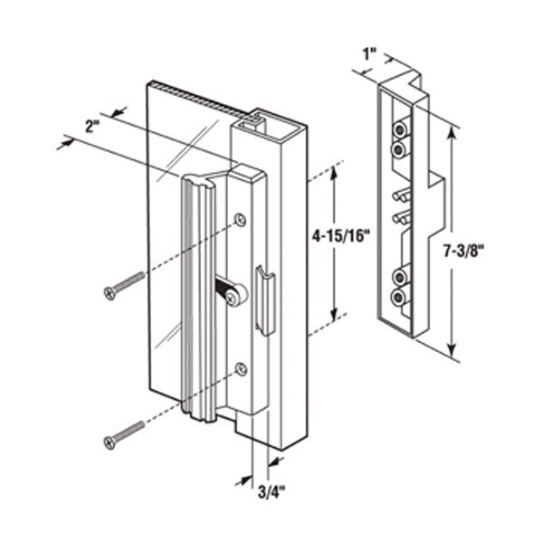 Sliding Patio Door Handle Set - Dimensional Drawing