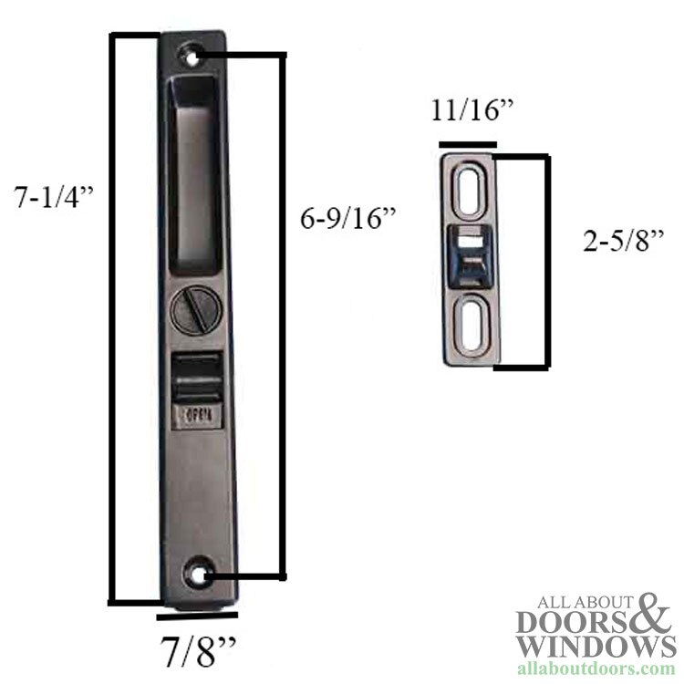 Flush Mount Handles for Patio Doors, Non-Keyed, 6-9/16 Inch Hole Center Dimensions