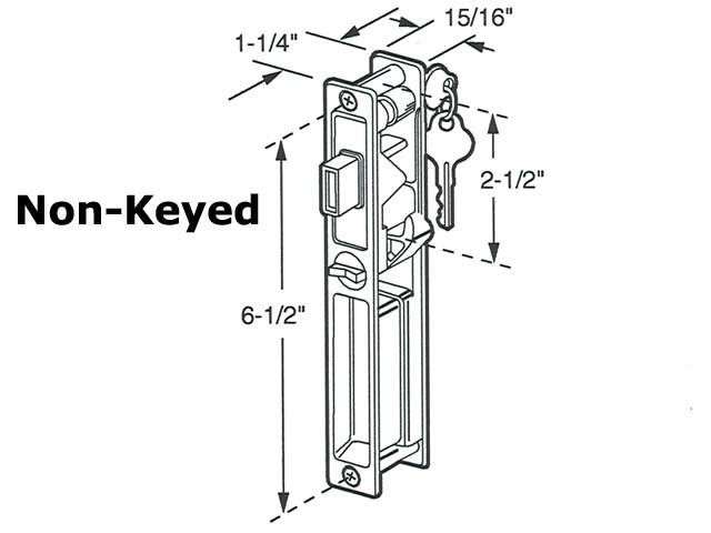 Crossly Keyed Handle Set Flush Type Push Button Activator 6-1/2 Hole Spacing Chrome Finish Dimensional Drawing