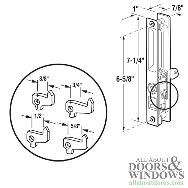 Keyed sliding door handle flush type with hook style latch and chrome finish