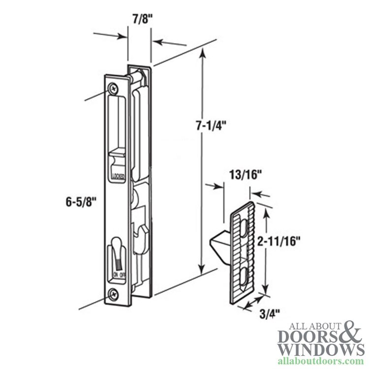 Dimensions of the Handle Set Flush Type 6-5/8 Hole Center Chrome Finish