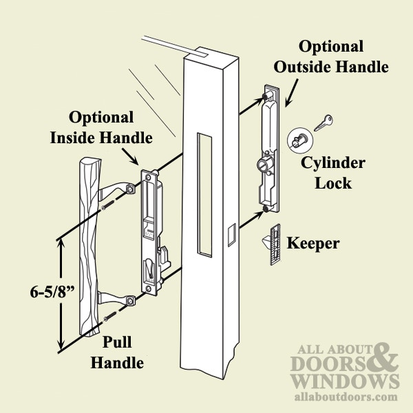 Keyed Handle Set for Sliding Patio Door Flush Mount Standard Hook Black Colored Wood Handle