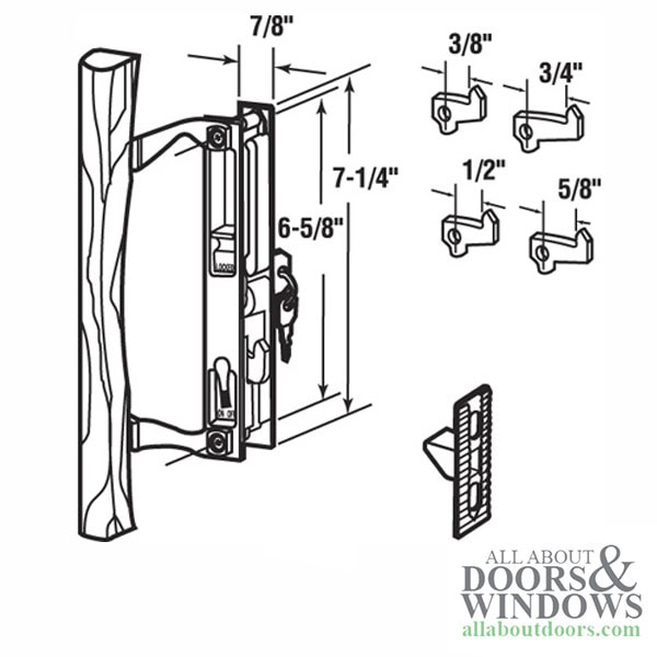 Sliding Door Handle Set Flush Type 6-5/8 Hole Center Chrome Finish - Dimensions