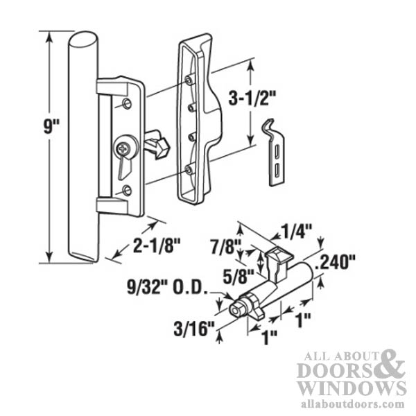 Sliding Patio Door Handle Set With Thumbturn dimensional drawing