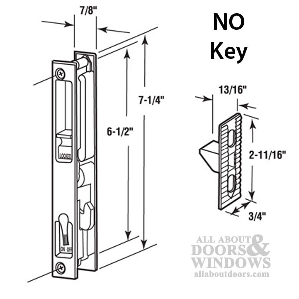 Sliding Patio Door Handle Set - Flush Mount, Black Dimensions