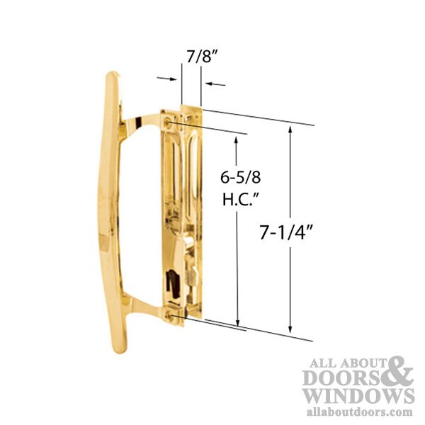 Sliding Door Handle Set, Flush Mount, Brass Plated, Keyed Dimensions