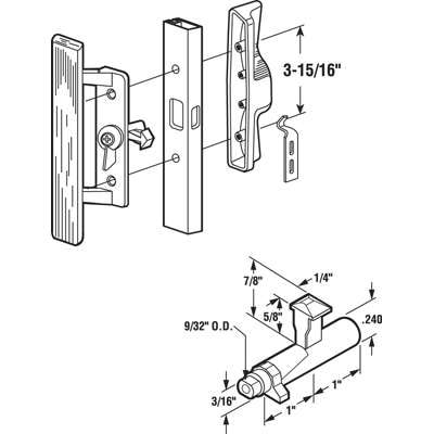 Sliding Patio Door Handle With Wood Pull - Dimensional Drawings
