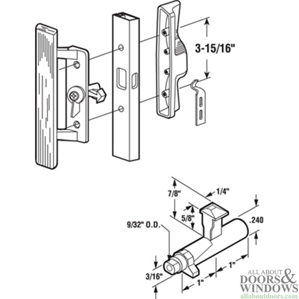 Sliding Patio Door Handle, Black Metal With Wood Trim Dimensions