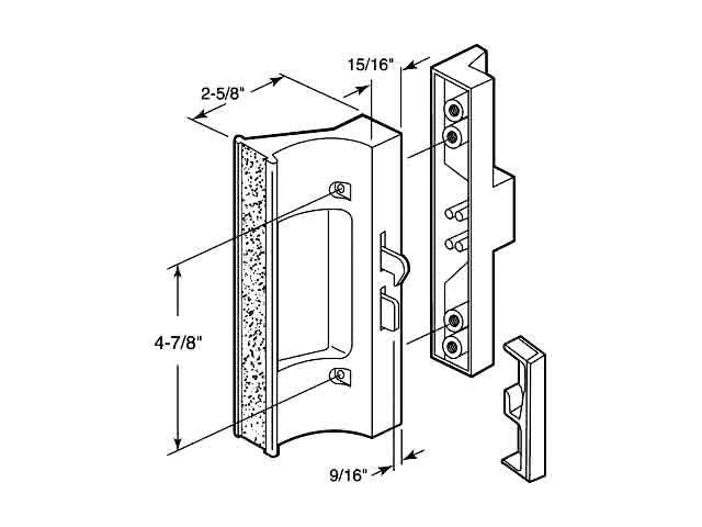 Durable Plastic Handle Set for Patio Doors - Dimensional Drawing