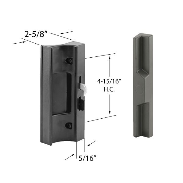Black Finish Handle Set with 4-15/16 Inch Screw Hole Center - Dimensional Drawing
