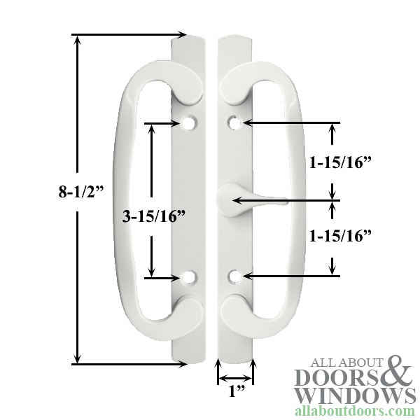 Legacy Sliding Glass Door Handle, CENTER Thumb Turn Dimensions