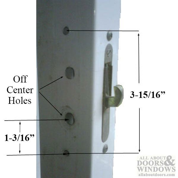 Close-up of Legacy sliding door handle with offset thumb turn